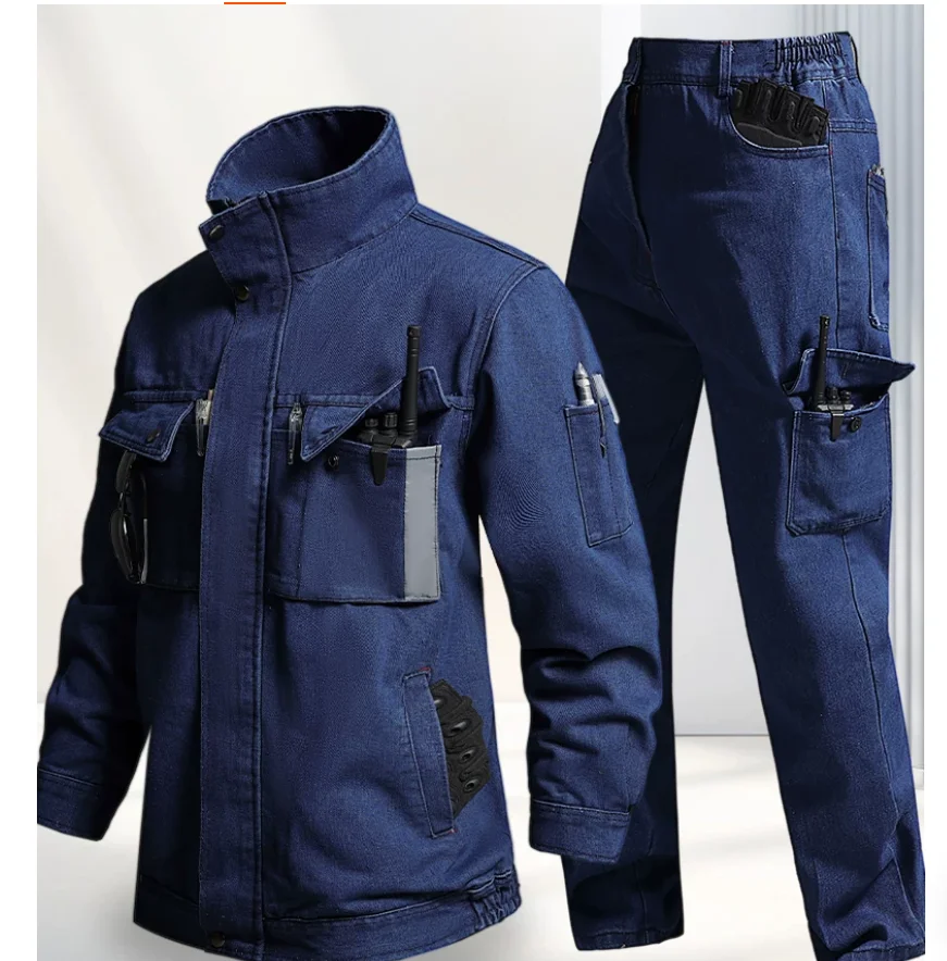 Spring and Autumn Style 100% Cotton Denim Workwear with Reflective Strips Work Safety Clothing