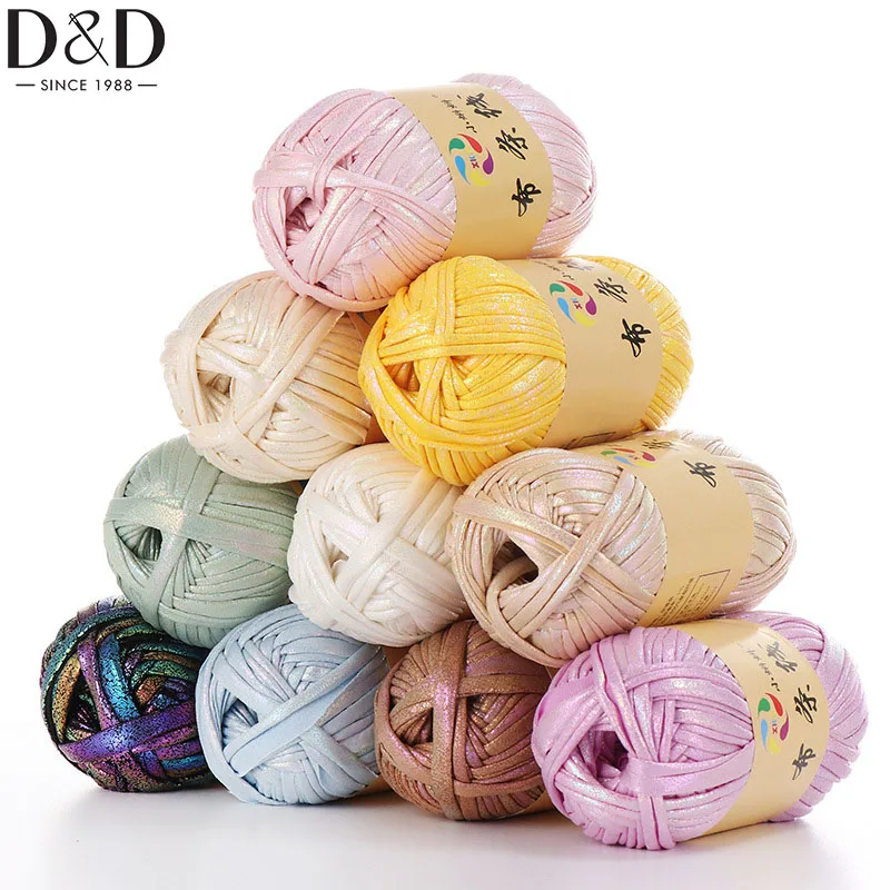 D&D 100g/roll Metallic T-Shirt Yarn Fabric Crochet Yarn Kit for Knitting  DIY Bag&Basket Crocheting Projects 45M