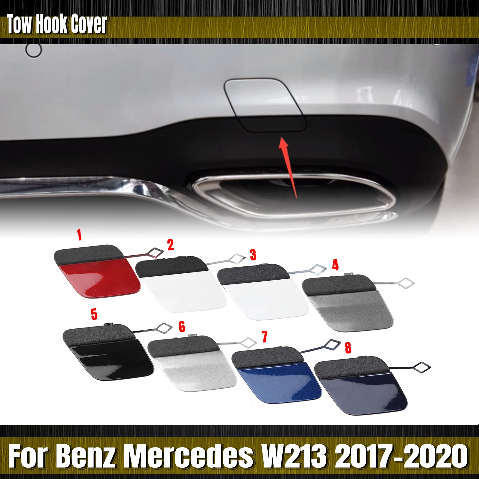 Exterior Rear Bumper Tow Hook Eye Cover Access Haul Tug Trailer Traction For Mercedes Benz W213 E Class E350 400 450 2017-2020