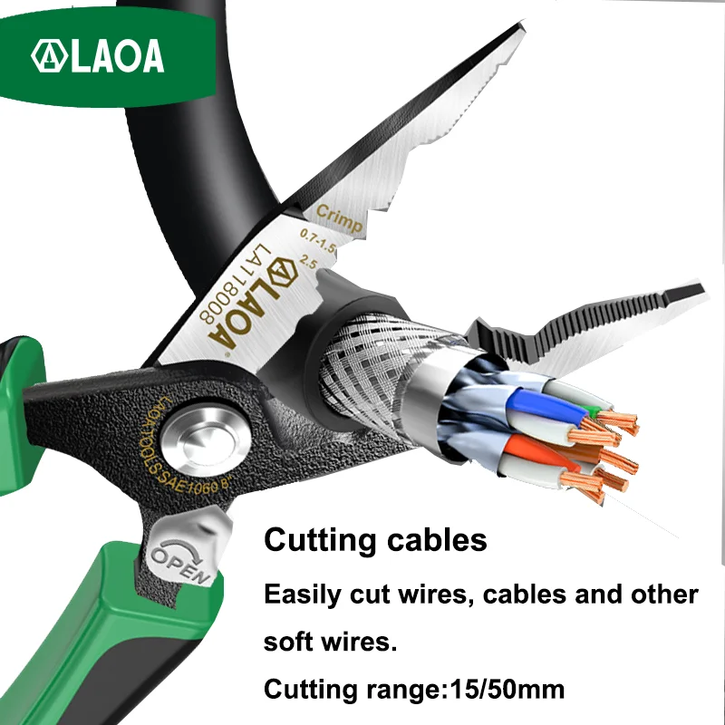 LAOA 8 inch Crimping Tools Needle-nose Pliers Multitool Nippers Cable Wire Stripper Aalicate Long Nose Pliers With Lock Function