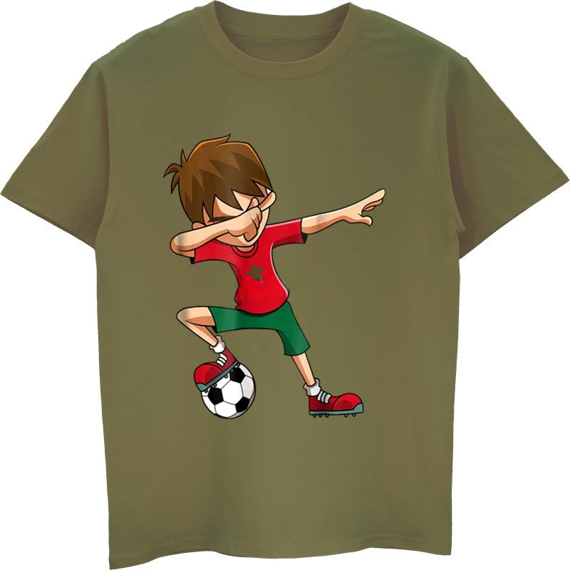 T-Shirt Cotton Tees Tops Harajuku Summer Novelty Cartoon T Shirt Soccers Shirt For Boys Dabbing Morocco Flag Gifts Movie