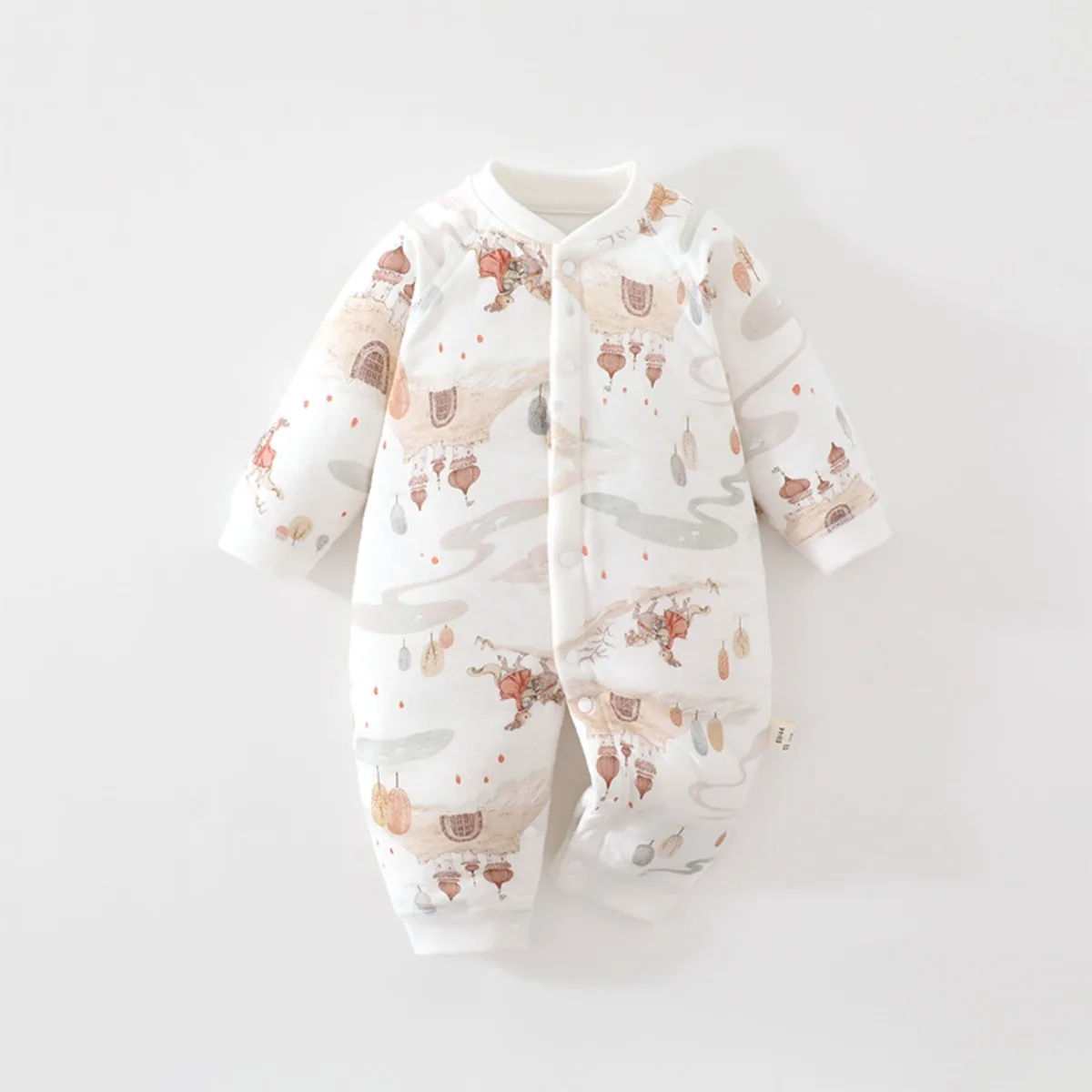 Autumn Winter Baby Romper Soft Polyester Filling Cotton Onesie Front Snaps Long Sleeve Jumpsuit for Boys Girls 0-18M Cute Print