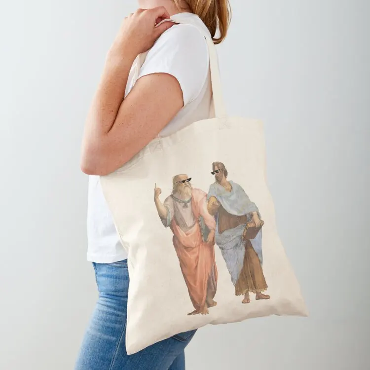 Plato and Aristotle with cool pixel sun glasses Tote Bag shopping bags foldable Big bag Reusable bags Custom bag