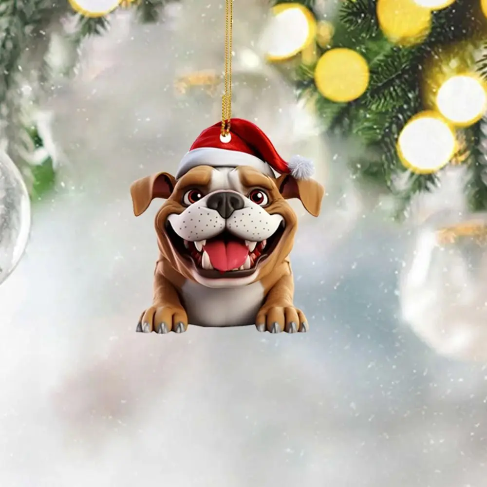 

2D Рождественский акриловый кулон в виде щенка, плоский декоративный рождественский орнамент в виде щенка, мультяшная рождественская елка, подвески для собак, украшение для автомобиля в виде собаки
