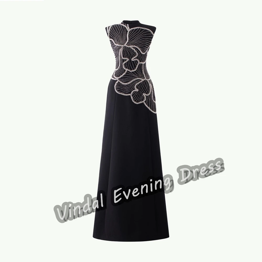 Vindal Evening Dress O-Neck Floor Length A-Line Built-in Bra Beading Elegant Crepe Sleeveless Sexy Saudi Arabia For Woman 2024