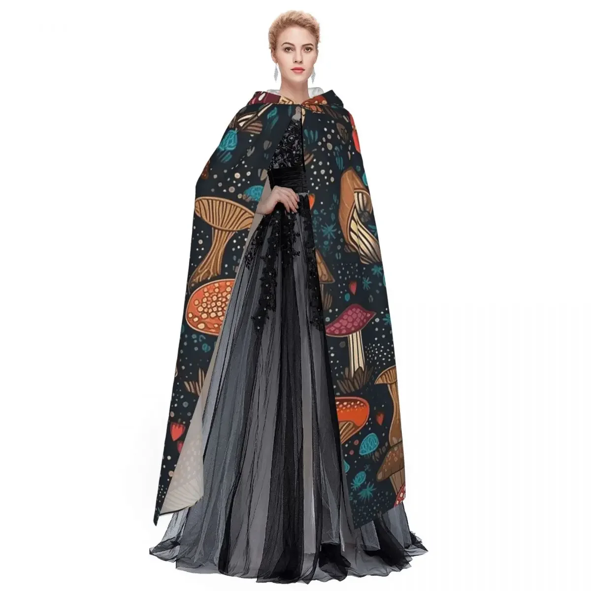 Custom Psychedelic Magic Mushrooms Print Lava Long Hooded Cloak Witch Medieval Costume Cosplay Cape HalloweenVampire Adult Unise