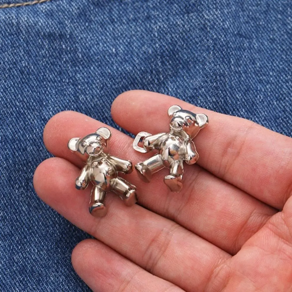 2Pcs Detachable Metal Bear Tighten Waist Button for Women Skirt Pant Jeans Adjustable Waist Clip Metal Pins Clothing Accessories