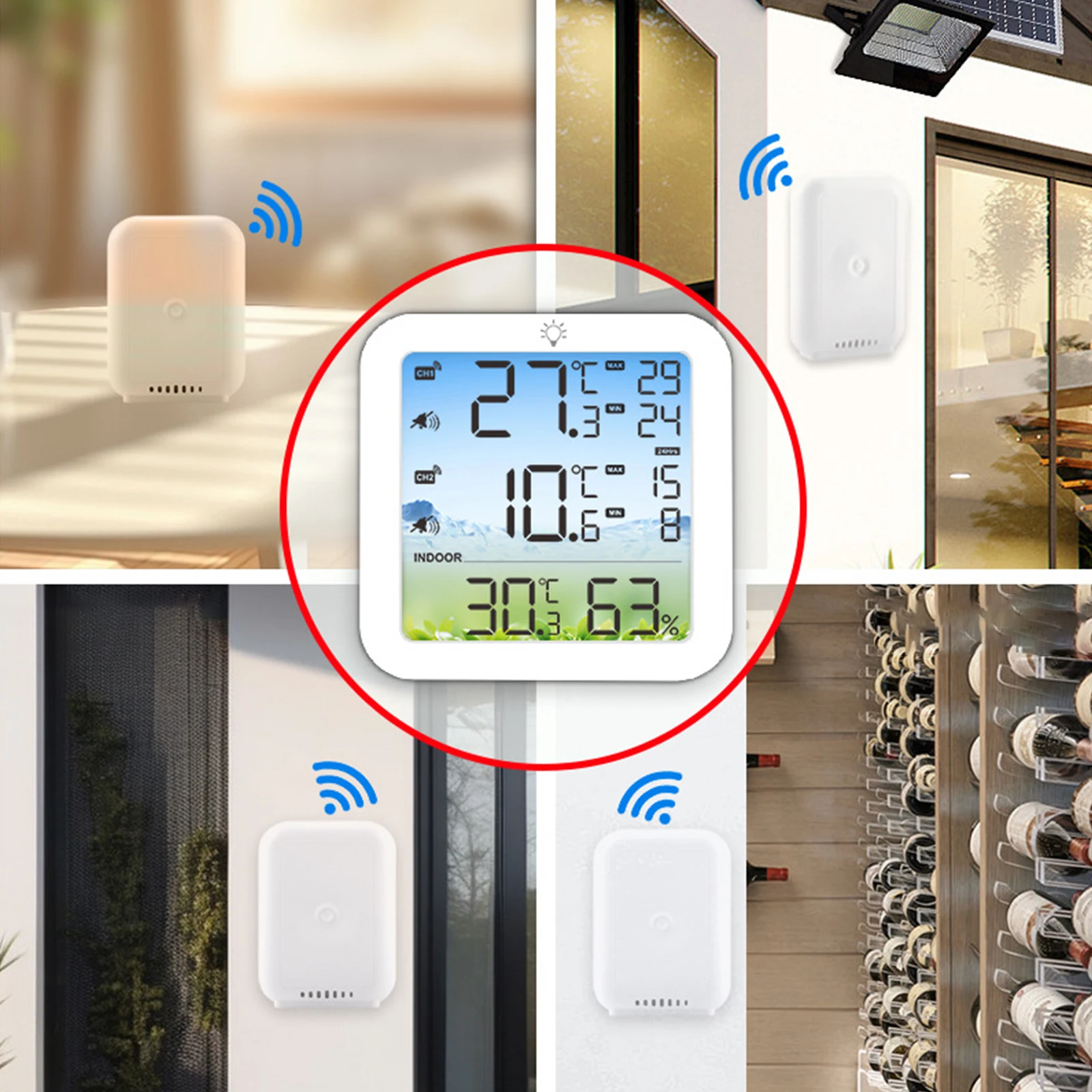 Digital Refrigerator Thermometer 328ft/100m Range Wireless Indoor Outdoor Thermometer Backlit Display with Alarm for Home Patio