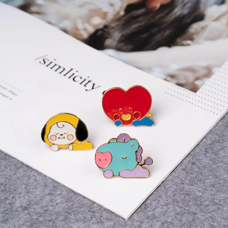 Kawaii Cartoon Bt21 Small Animal Brooch Cute Papa Tata Cooky Fan Support Badge Clothing Pin Accessories Holiday Gift Wholesale