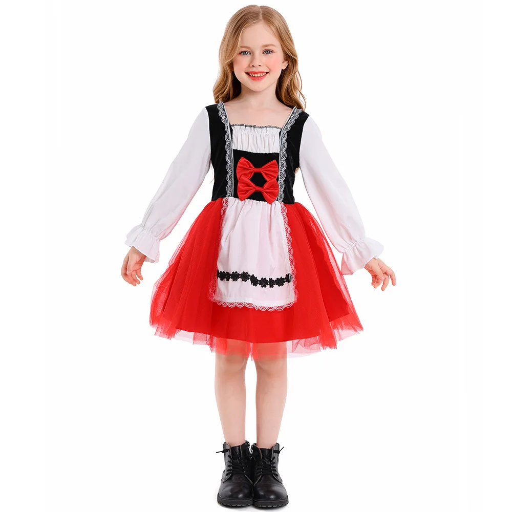 Girls Little Red Riding Hood Cosplay Kids Children Halloween Fairy Tales Anime Costume Carnival Purim Role Play Show Party Dress