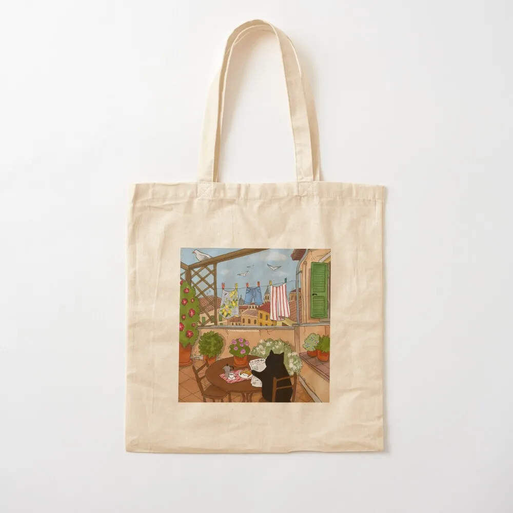 Journal of a Cat in Rome - Sunday Morning Breakfast Tote Bag Lady bags shopping trolley bag Reusable bags Canvas stote bag