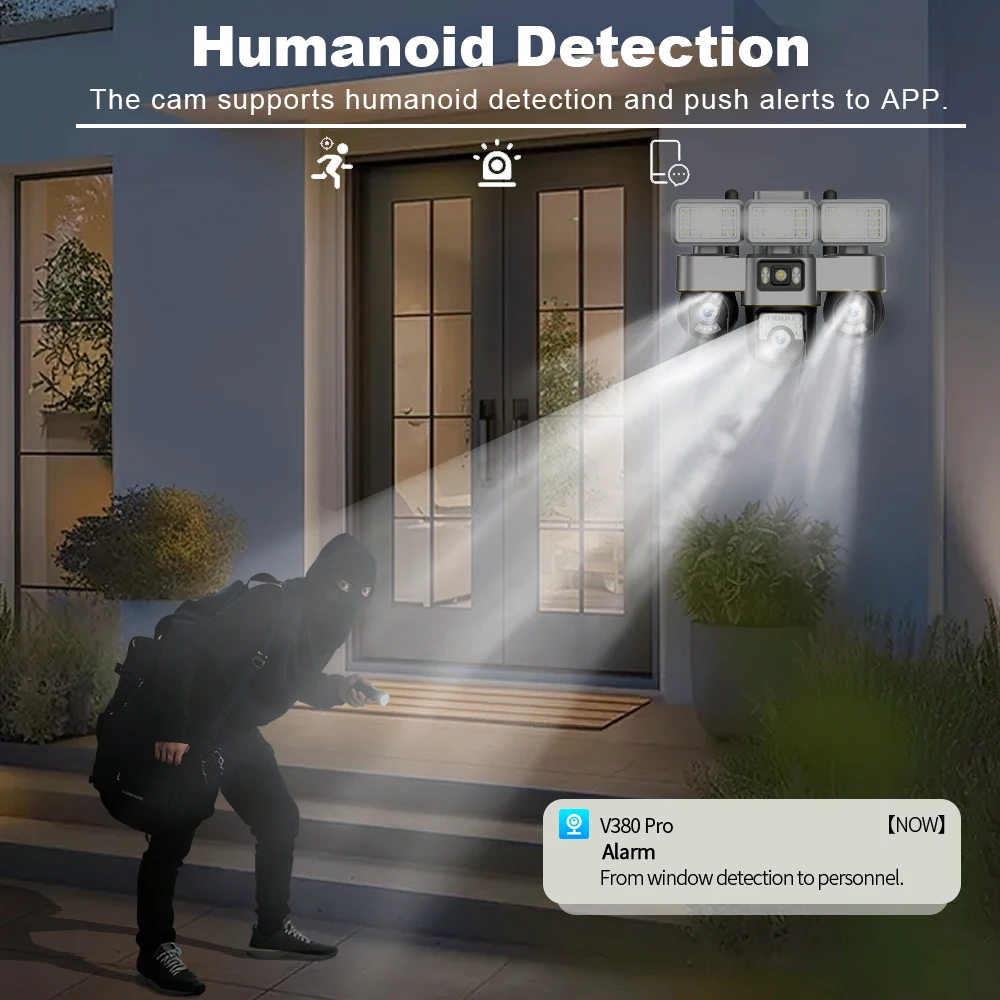 15MP Three Lens Camera Security 4G Sim Card Home Surveillance Cameras With Street Lamp Night Vision Cctv Cam Outdoor Waterproof