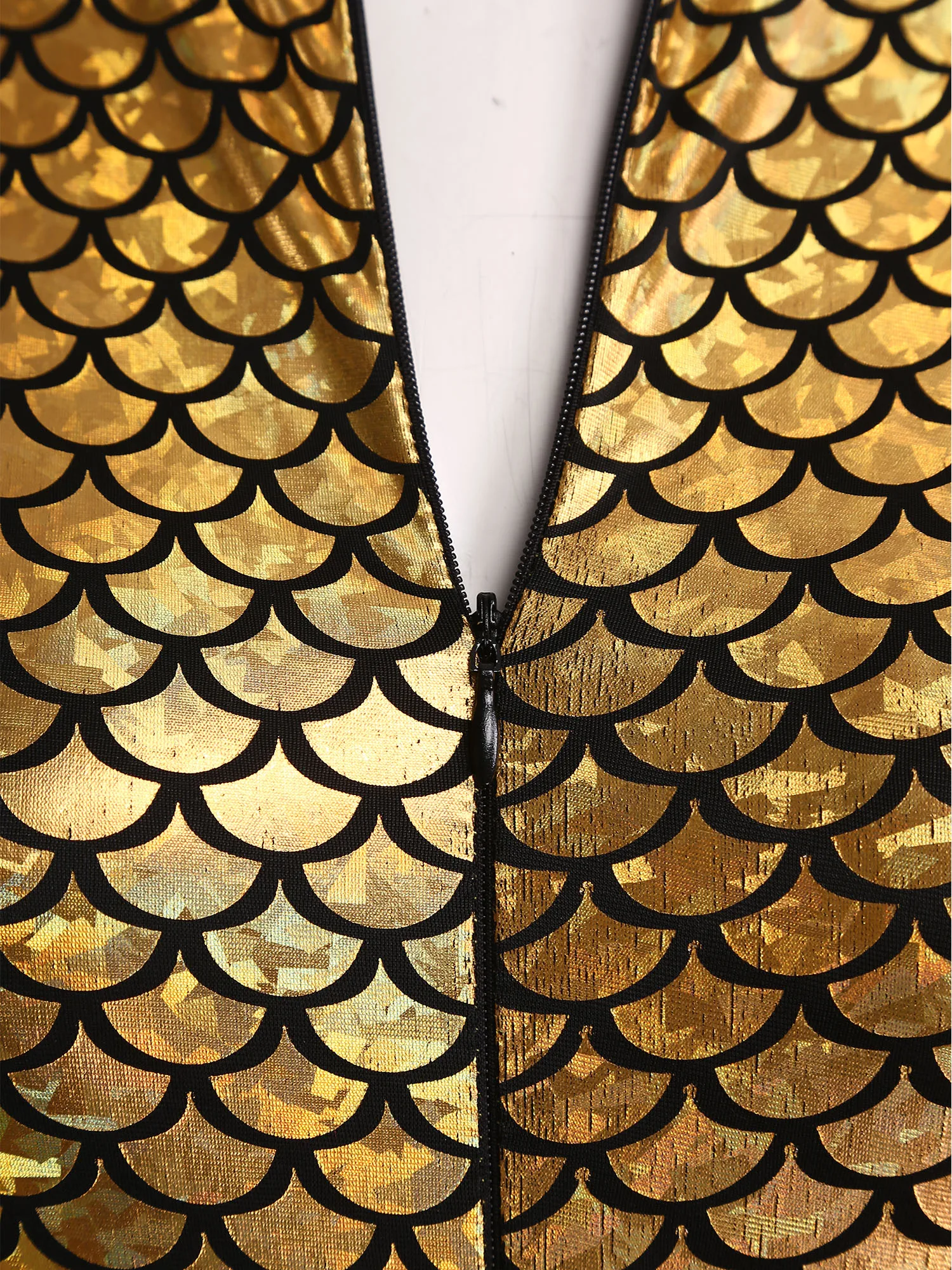 Women Metallic Shiny Mermaid Fish Scale Print Sheer Mesh Jumpsuit for Halloween Carnival Theme Party Nightclub Dance Beach Swim view 4