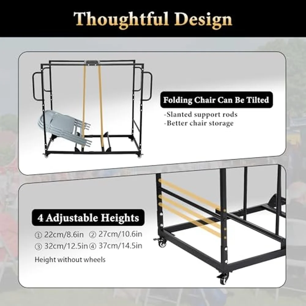 Folding Chair Storage CartDolly with 4 Lockable Wheels Steel Folding Chair Rack Organizer Holds 32 40 Chairs Adjustable