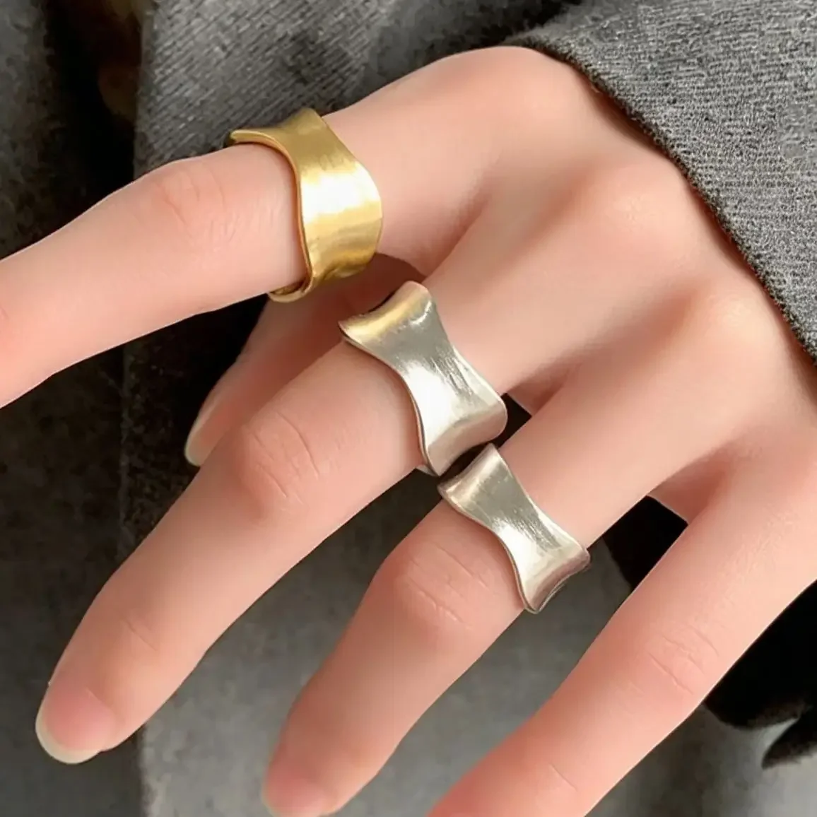 New Silver Color Simple Matte Finish Adjustable Women's Rings Wedding Engagement Luxury Jewelry Accessories Jewelry Gifts