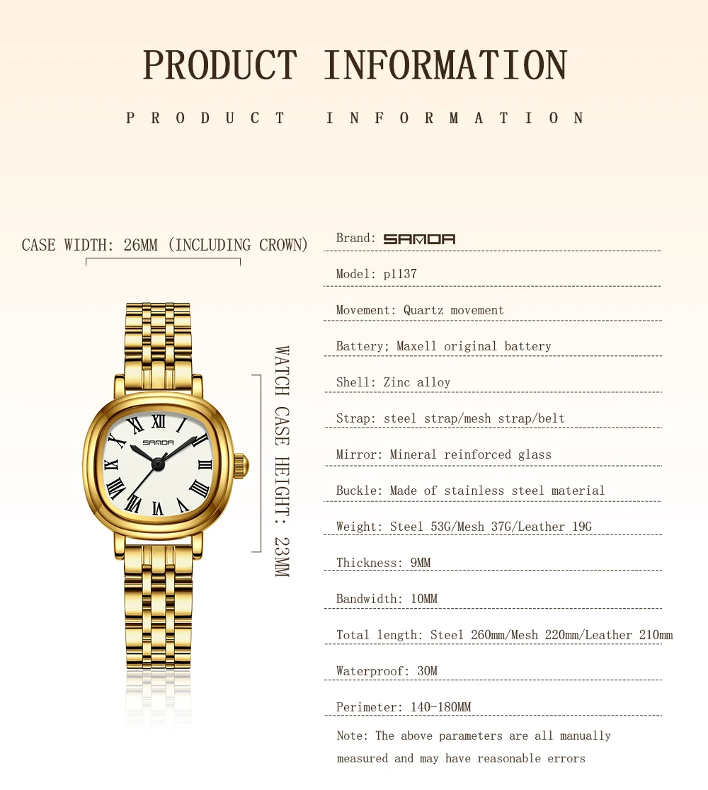 SANDA Top 1137 Women's Quartz Watch Fashionable and Elegant Rose Gold Minimally Roman Digital Women's Quartz Watches 2025