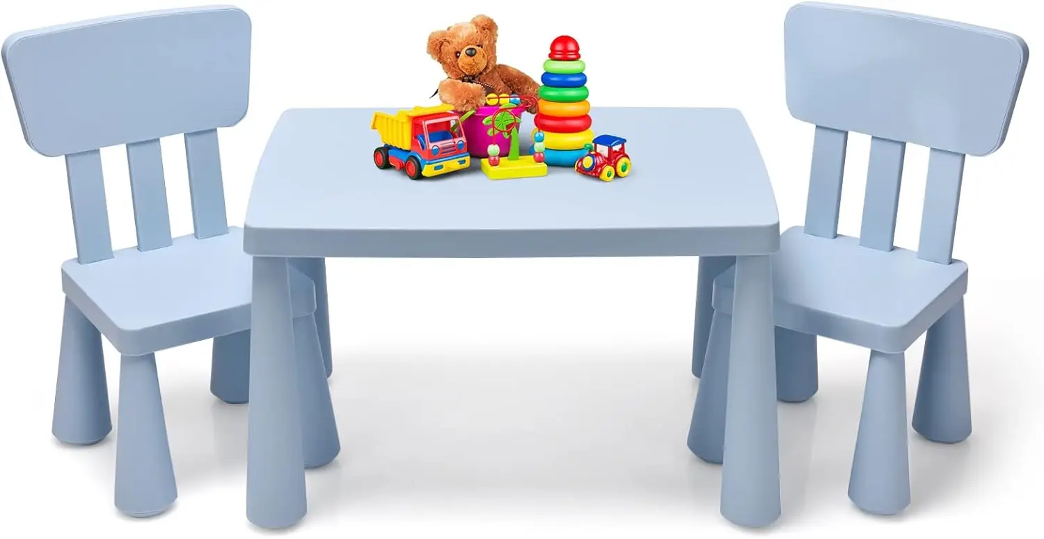 

Table and Chair Set, Plastic Children Activity Table and 2 Chairs for Art Craft, Easy-Clean Tabletop, 3-Piece Toddler Furniture