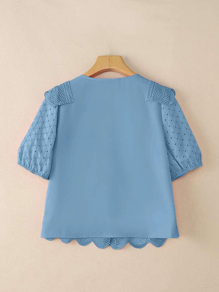 ZANZEA 2025 Elegant Summer Hollow Out Shirt Women Embroidered Blouse O Neck Short Sleeve Tops Stylish OL Work Blusas Mujer Femme