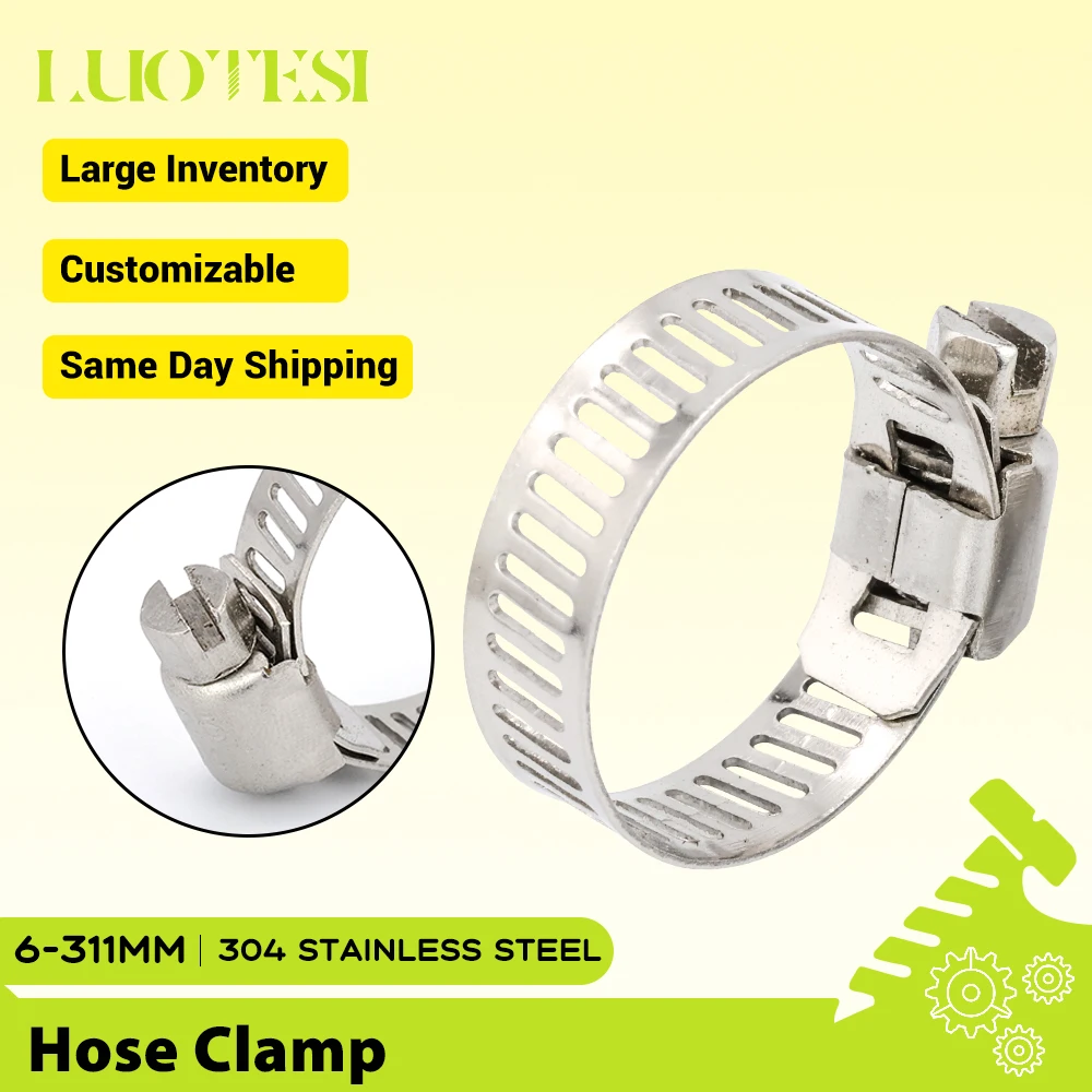 2/3/5/10pcs Hose Clamp Adjustable with Slotted Head Fastener 304 Stainless Steel 6-311mm Worm Gear Hose Clamp for Water Gas Pipe