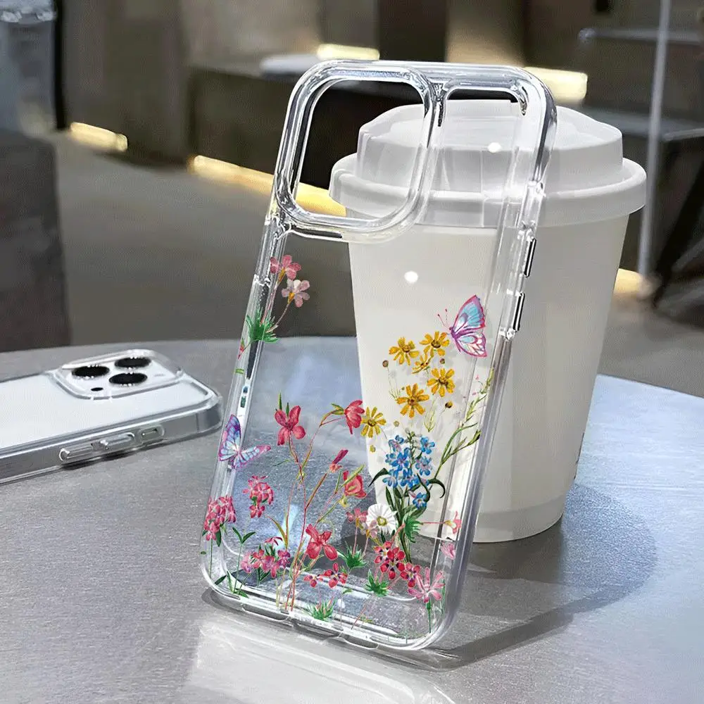 

flowers pattern transparent phone case,suitable for iPhone 16, 16Pro, 16Pro Max, 16Plus to 11, 12, 13, 14, 15 series
