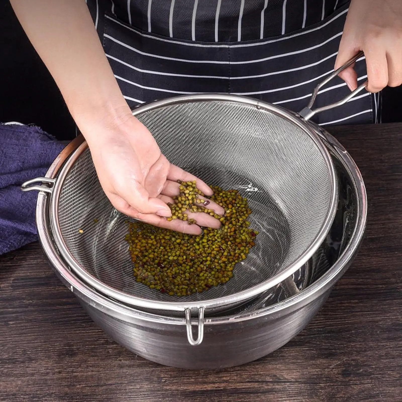 Fine Mesh Strainer Stainless Steel Soy Milk Filter Sieve with Long Handle for Tea Coffee Pasta Draining Kitchen Tool