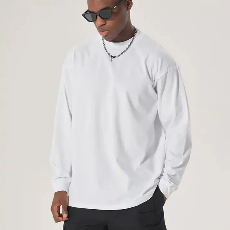 300GSM Heavyweight Autumn Long Sleeves T Shirt for Men 100%Cotton Plain Shirt O-Neck White Tops Oversized Men\'s Clothing