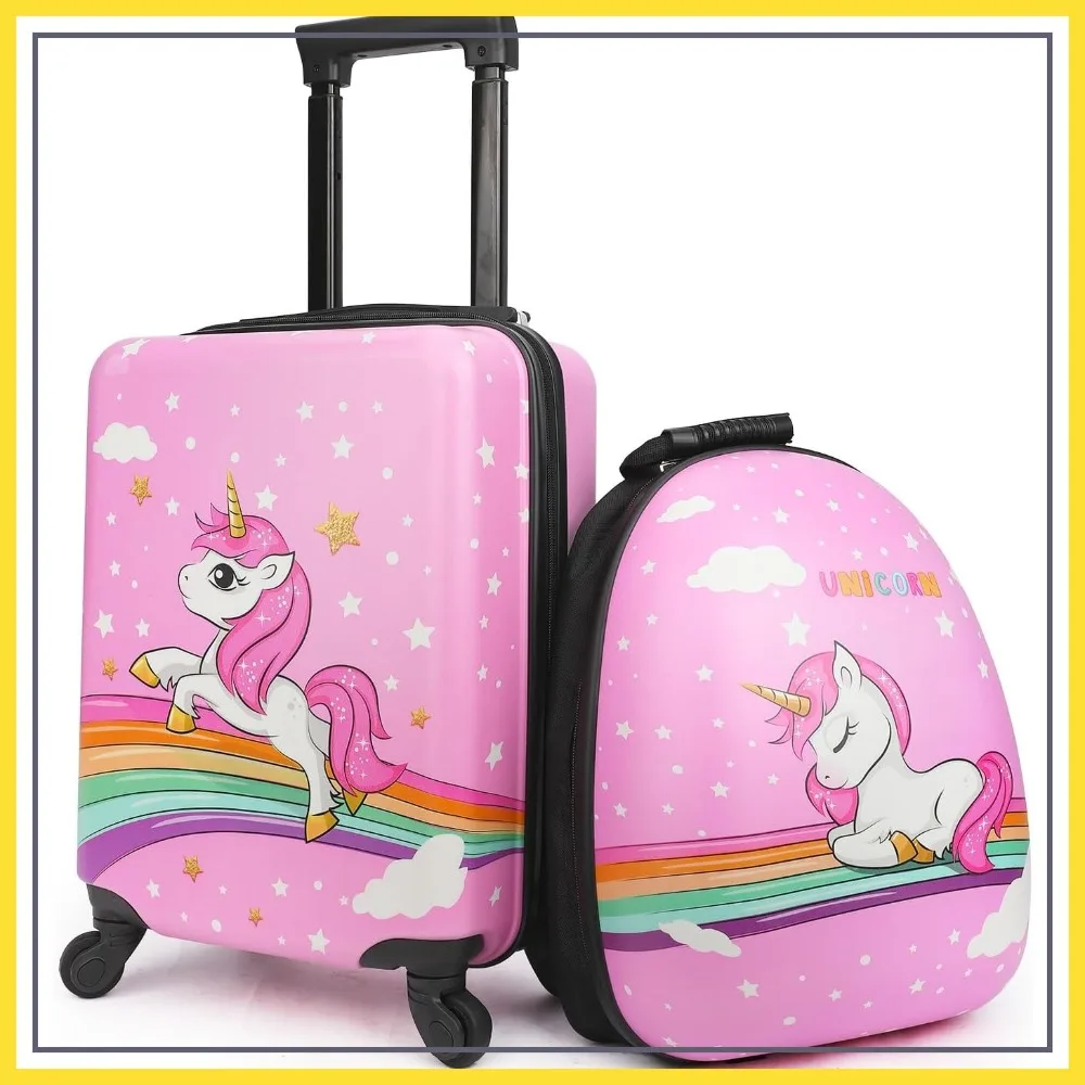 

16" Hardside Unicorn Luggage Set with Spinner Wheels and Backpack, Carry On Rolling Suitcase for Travel, Airline Approved