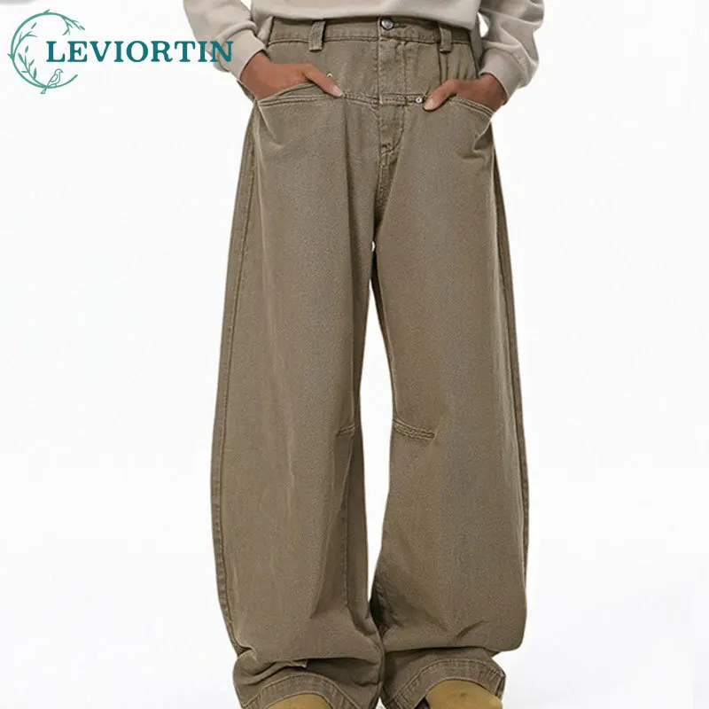 

2025 Autumn/Winter New American Retro Washed Solid Color Bent Knife Casual Simple Loose Nail Wide Leg Straight Leg Pants