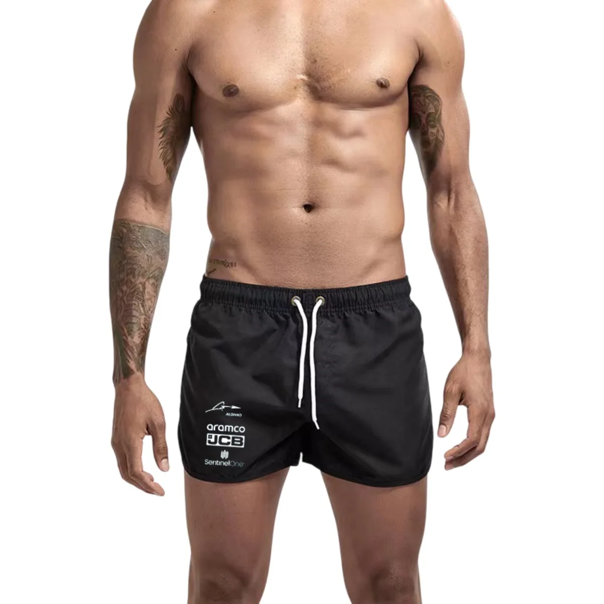 Men's Aston Martin print swimming shorts, quick-drying beach set, breathable drawstring pockets, 2026 quick delivery