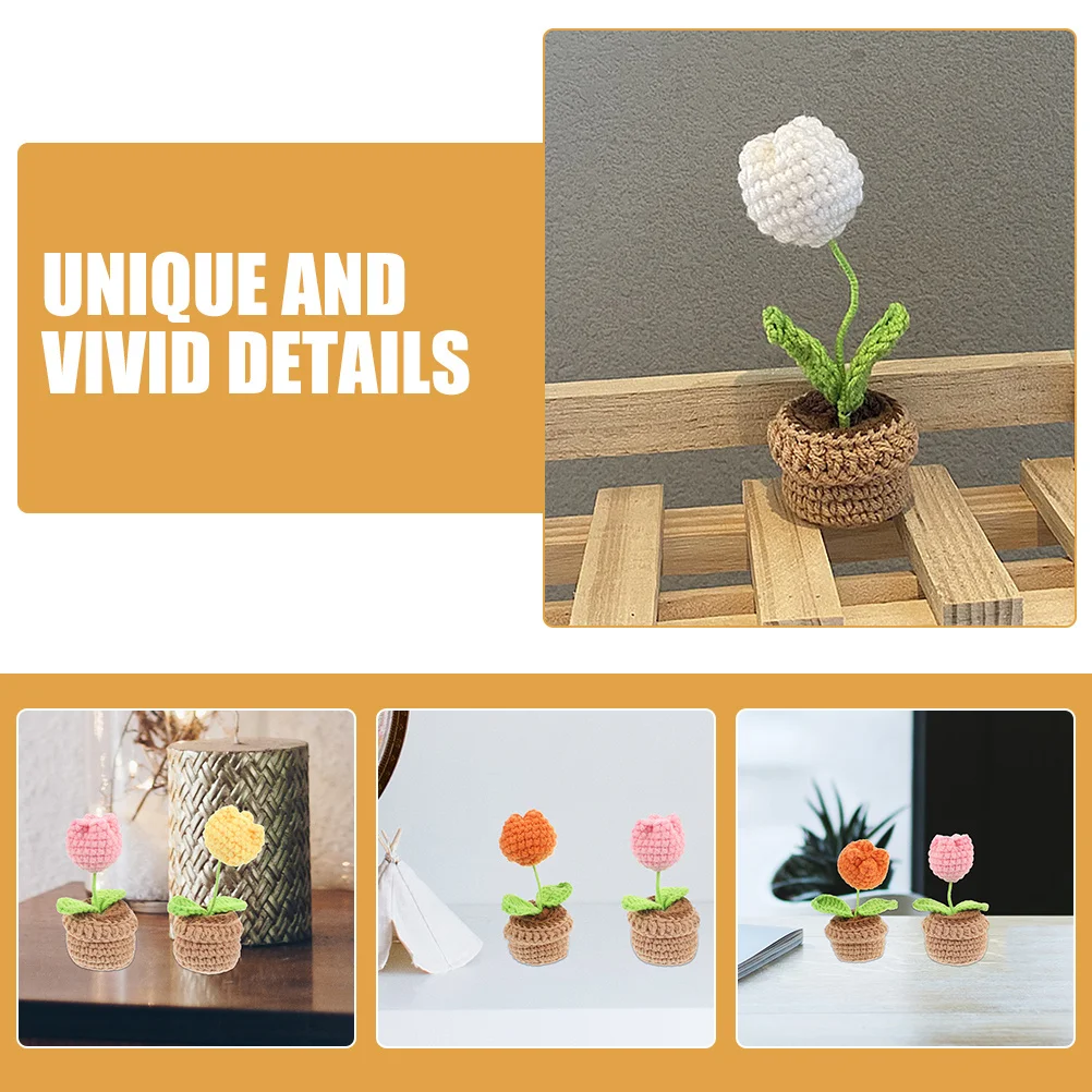 

2Pcs Mini Crochet Hand Woven Tulip Flower Bonsai Simulation Artificial Potted Plant Home Office Decoration Crochet Potted Flower