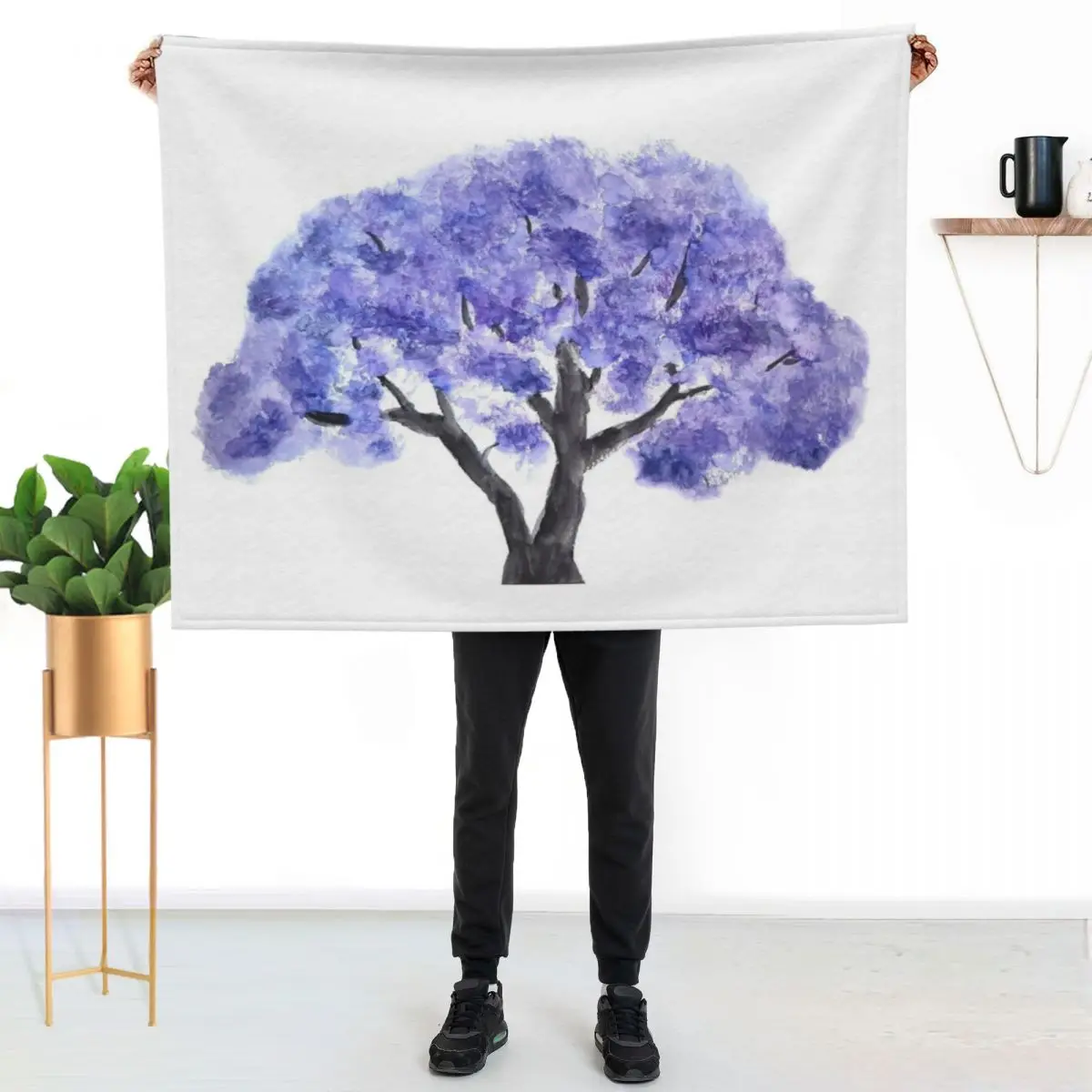 Manta con estampado de árbol en flor Jacaranda mimosifolia, resistente a las manchas, acogedora y cálida
