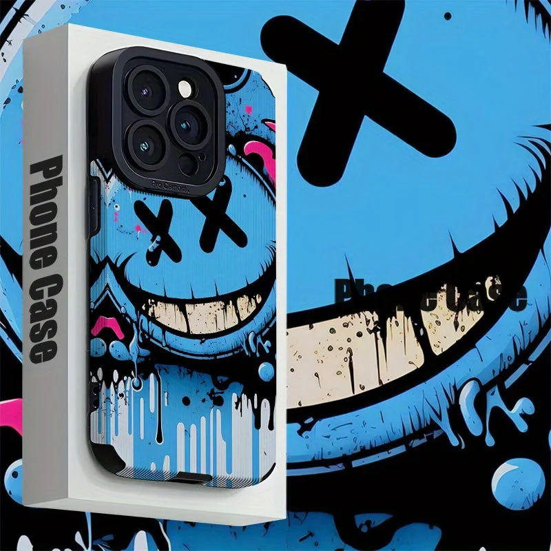 HEIßER Blau Graffiti Bär Schaffell Leder Telefon Fall Für iPhone 17 16 16e Air 15 14 13 12 11 Pro XS Plus max X XR Kamera Schützen