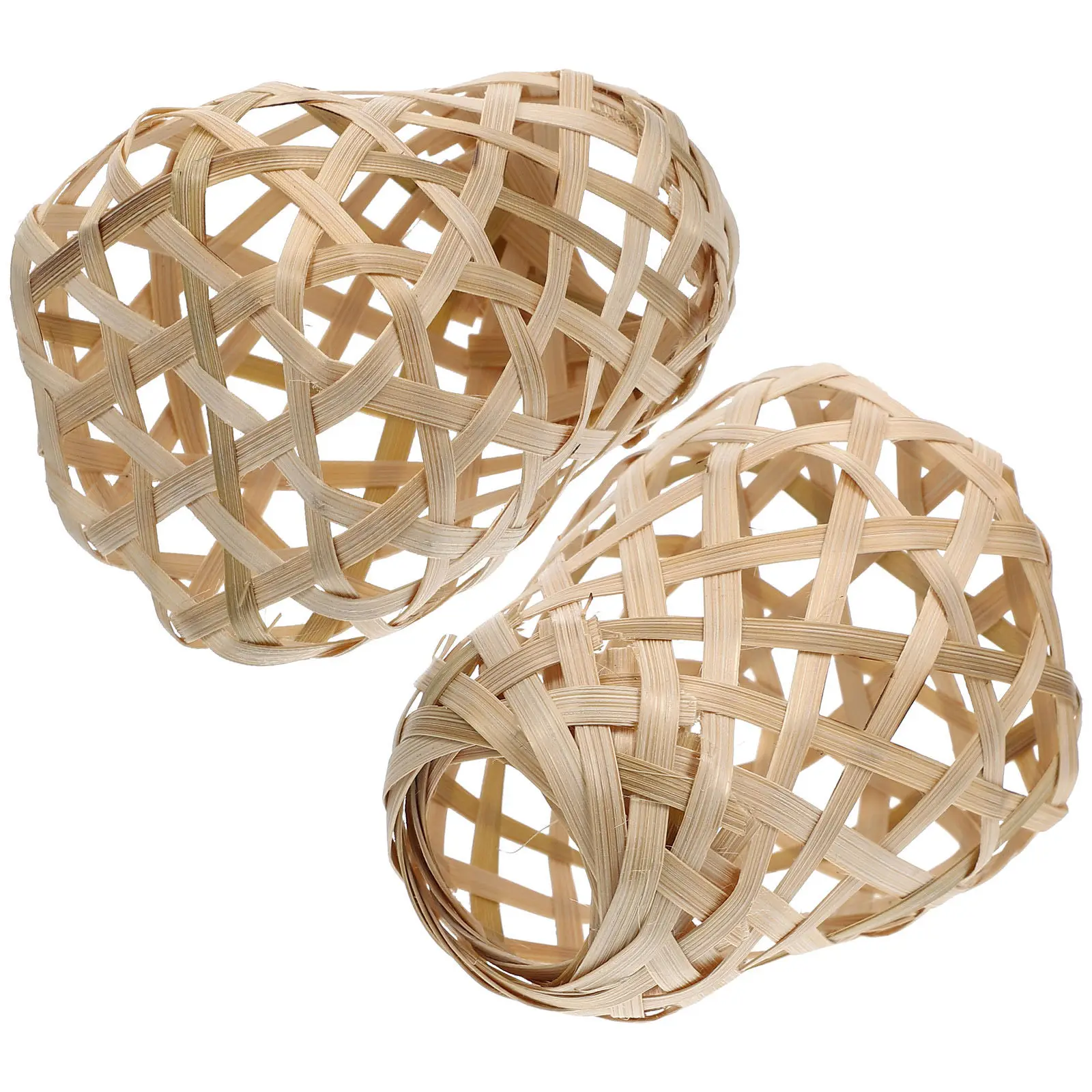 Bamboo Lampshade Replacement for Table, Floor & Pendant Lights – 2pcs Natural Indoor Light Cover Cage