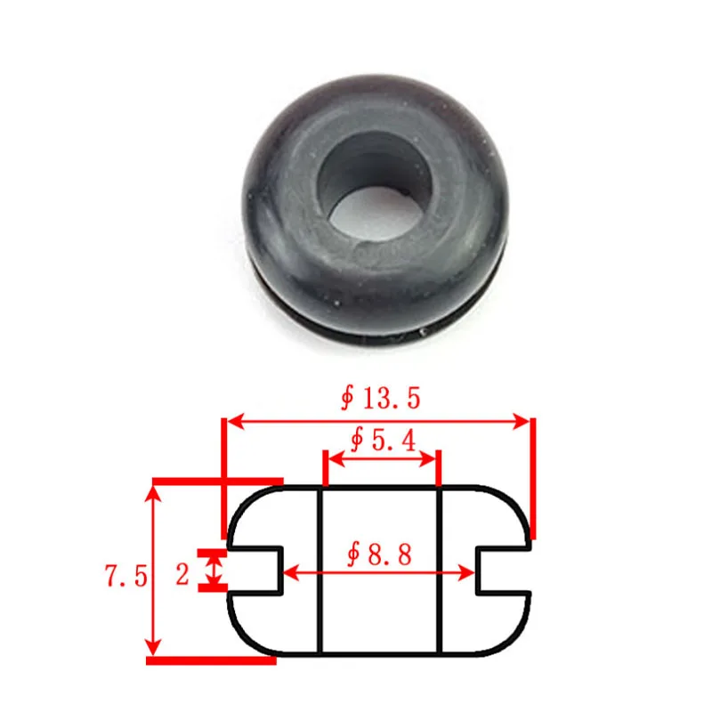 Black 8.8mm Double-sided Wire Protection Over Coil High Temperature Resistant Hollow Silicone Rubber Grommet