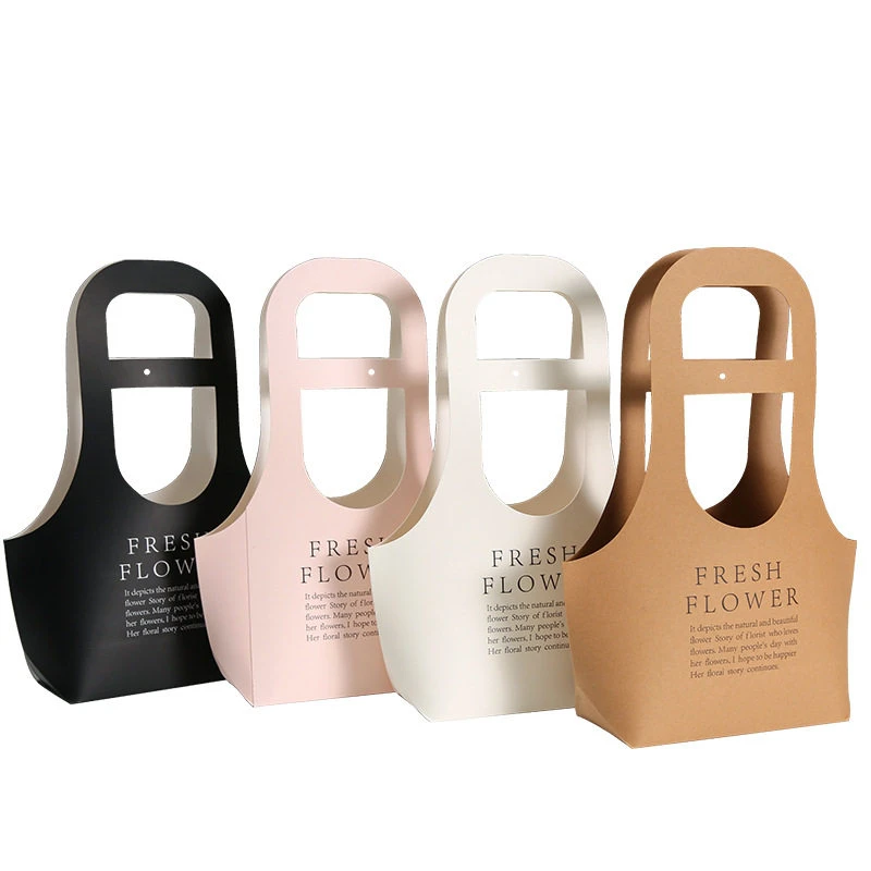 Korean Portable Flower Box, Kraft Paper Flower Bouquet Arrangement Packaging Bag, Creative Waterproof Gift Bag, 5Pcs