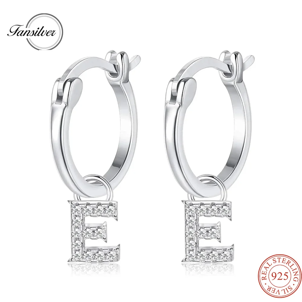 

Fansilver 925 Sterling Silver Initial Hoop Earrings for Women White Gold Plated A to Z Alphabet Earrings Jewelry Gifts for Her