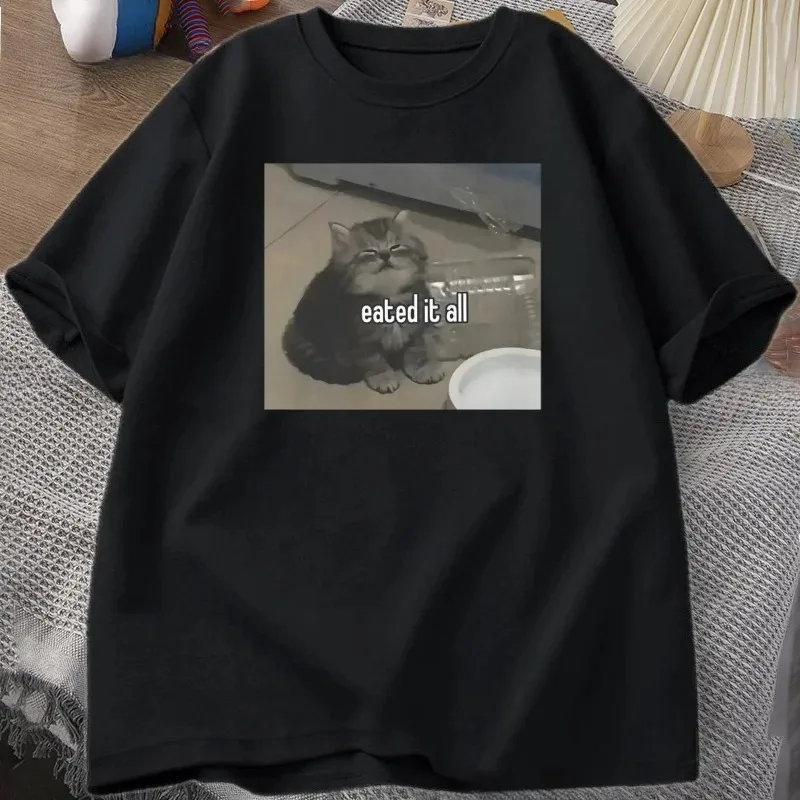 Camiseta divertida con Meme de gato, camiseta para amantes del gatito, camisetas gráficas de manga corta, camisetas estampadas, camisetas informales con cuello redondo para mujer