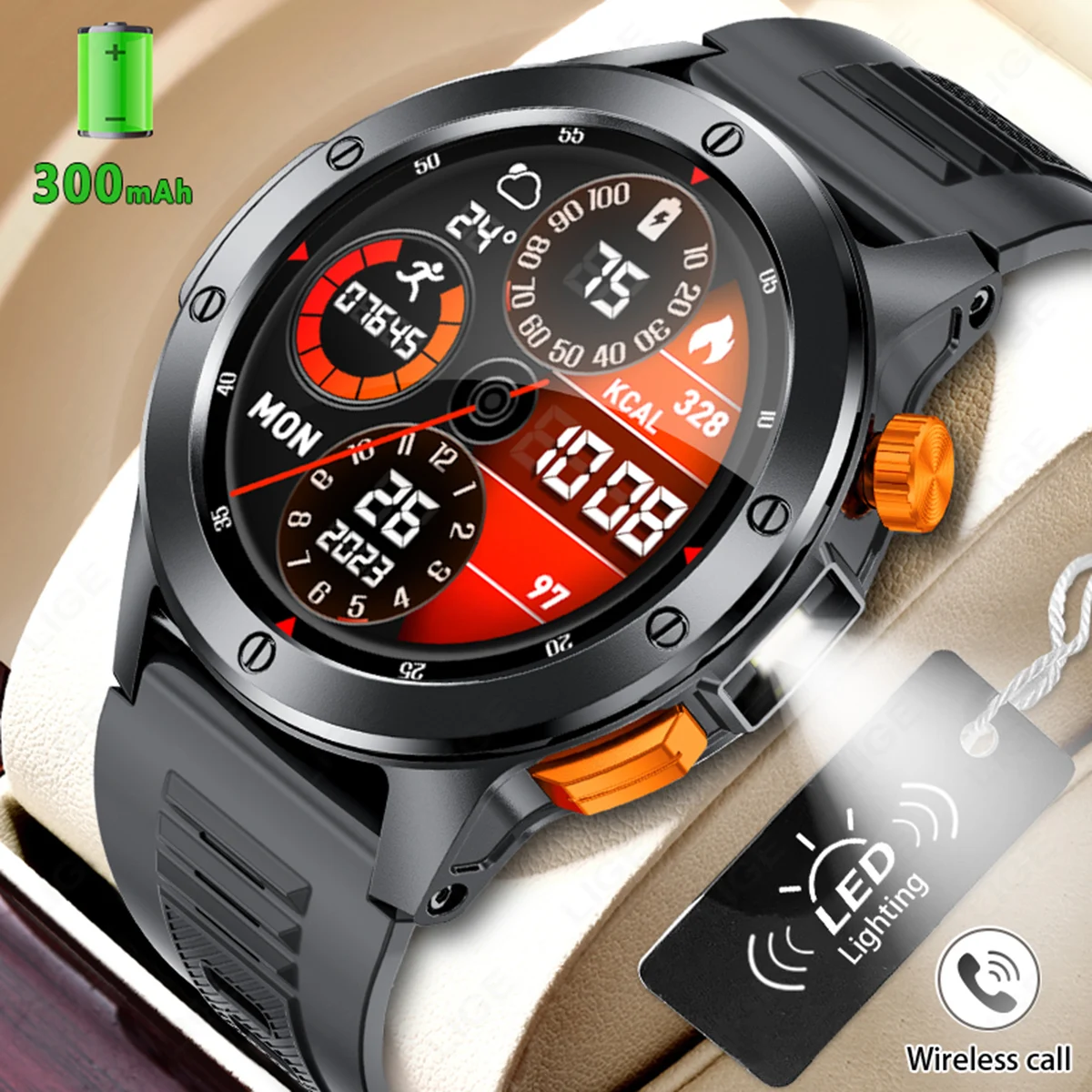 

LIGE Outdoor Smart Watch for Men 1.39Inch TFT Screen Waterproof Sport Fitness Tracker Bluetooth Call LED Flashlight Smartwatch