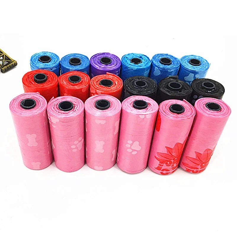 10 ROLL(150PCS) Dog Pet Degradable Waste Poop Bag pelle chien Pick Up Bag With Pattern Doggy Bag Ramdon Color