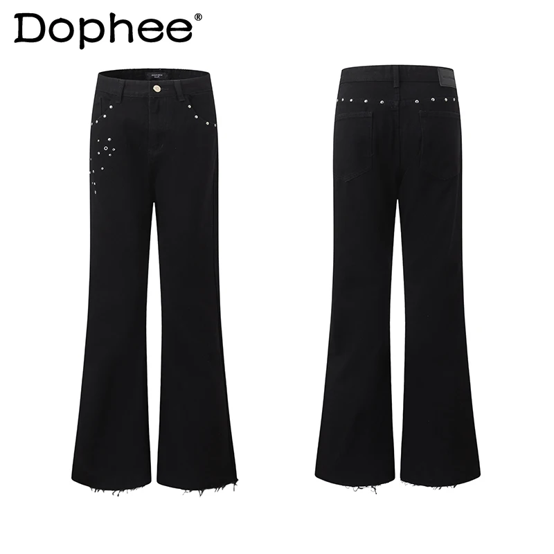 

Men's 2025 Fashion Rivet Diamond High Street Jeans Men's Niche Design Stylish Denim Pants Slimming Micro-Flared Denim Trousers