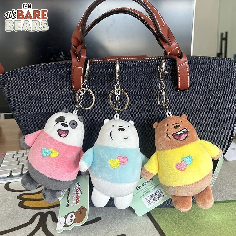 Pluszowy brelok do kluczy We Bare Bears o średnicy 12 cm - serce z przodu z motywem miłości, urocza wisząca ozdoba z kreskówek