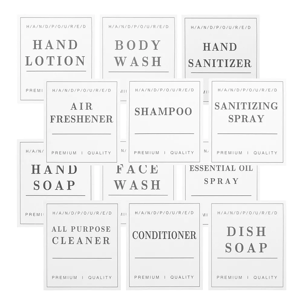 Waterproof Bathroom Bottle Labels – 24 Sheets PVC Self-Adhesive Soap, Shampoo & Conditioner Stickers, Minimalist Design