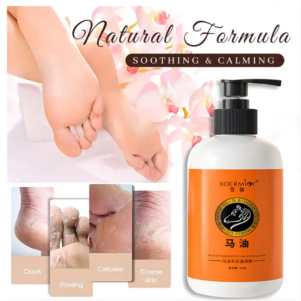 Crème hydratante pour les mains et les pieds, huile de cheval, anti-fissure, réparation fissurée, soins de la peau, éclaircissant, 300ml, J6J8