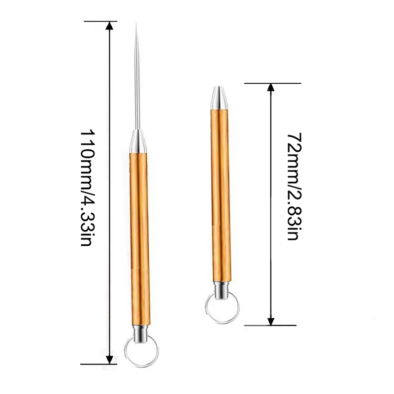 Gantungan kunci tusuk gigi teleskopik, liontin buah garpu berkemah 1 buah alat membuka gigi