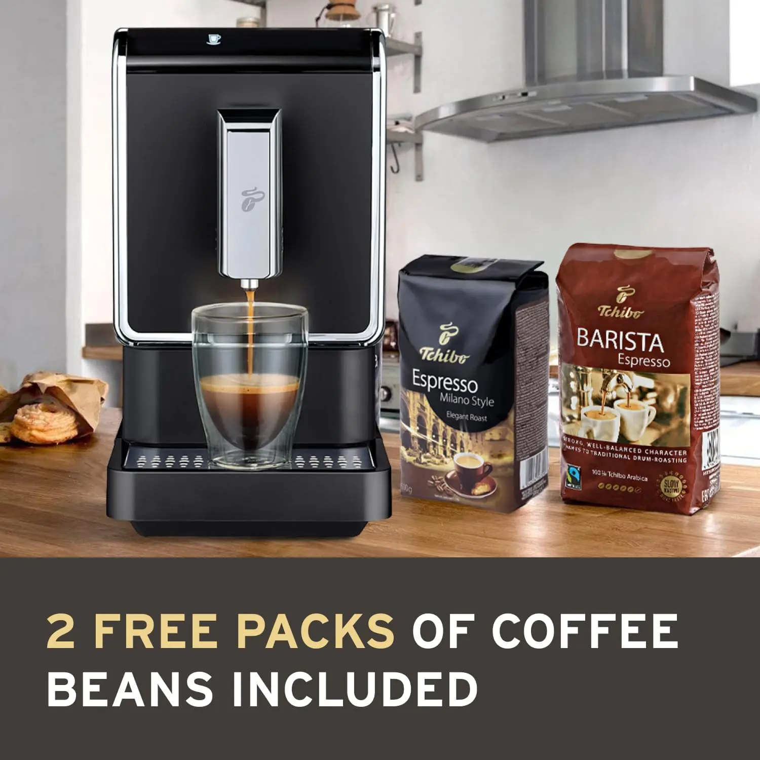 Espresso & Coffee Machine Bundle with Built-in Grinder, Comes With 2 x 17.6 oz. Bags of Whole Bean Coffee, Black