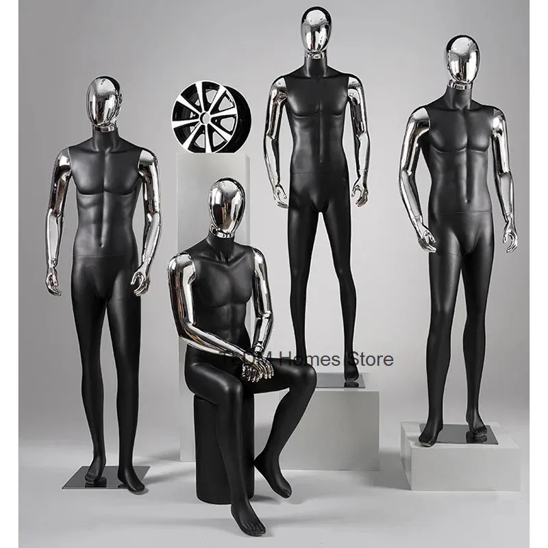 

Full Body Silver Mannequins Light Luxury Mannequins for Display Windows Creative FRP Mannequins for Men's Clothing Store Modern