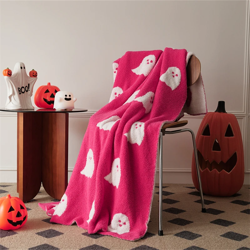 

2025 Halloween PlushGhost Blanket Soft Cute Throw 127x152cm for Sofa Living Room Dorm Travel-- Cozy Warm Lightweight Decoration