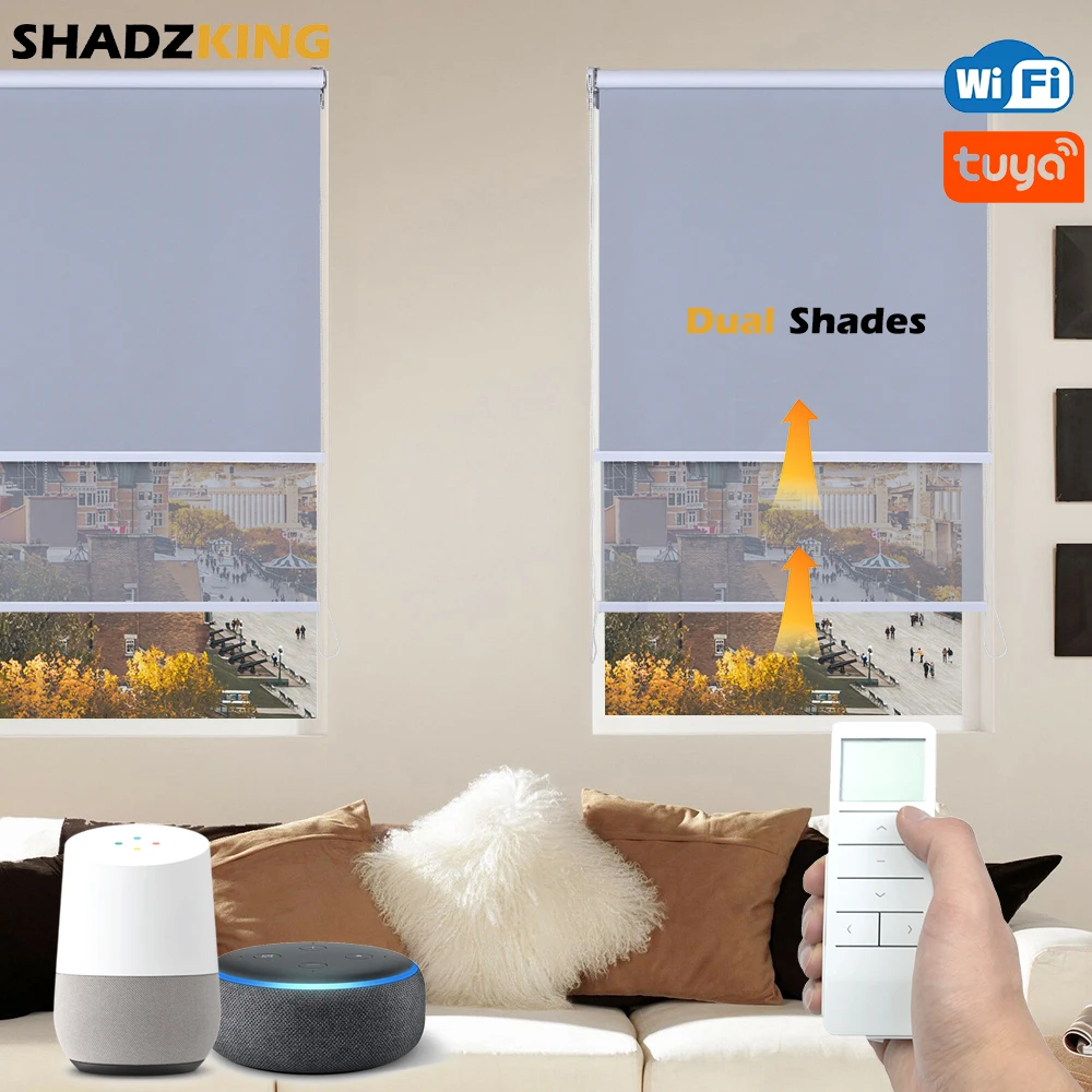 

Dual Shades Double Roller Blinds for Windows Motorized Dual Motor Day and Night Fabric Window Blinds for Smart Home