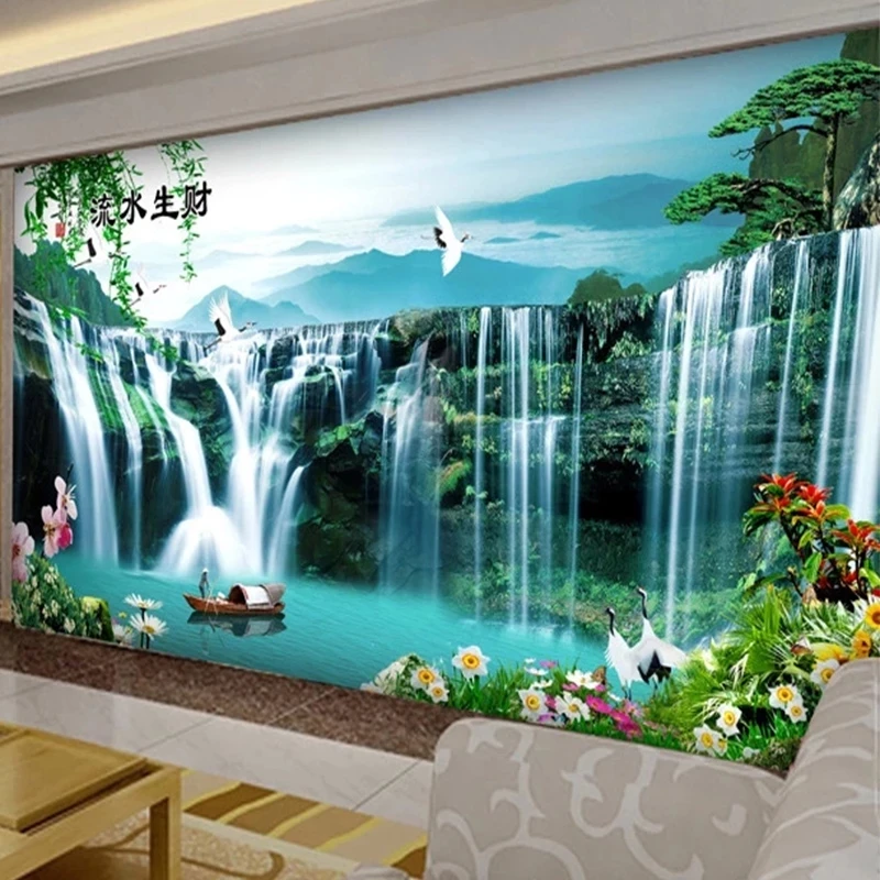 Customized Mural 3D Waterfalls Nature Landscape Study Home Decor Chinese Wallpaper Living room TV background bedroom restaurant