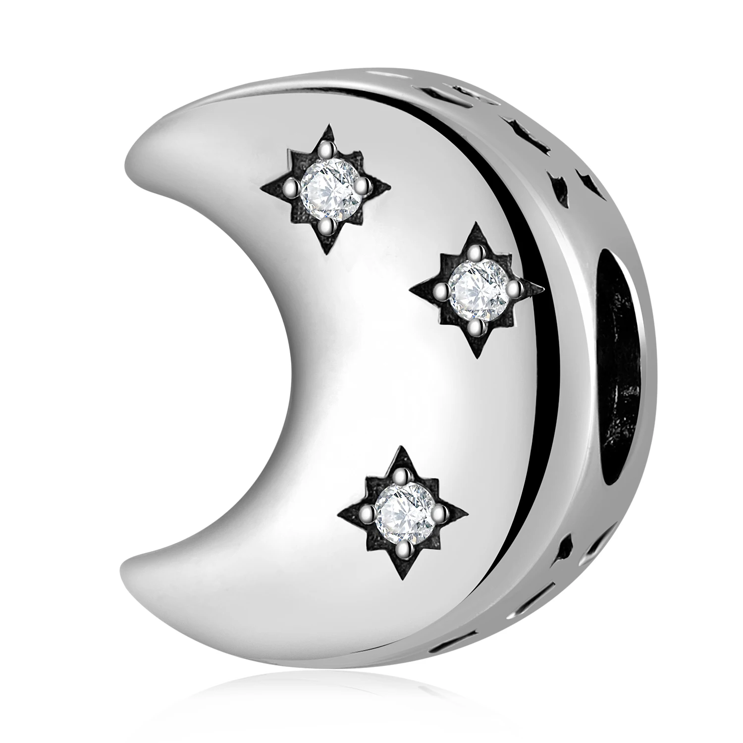 925 Sterling Silver Stars Twinkle Peaceful Moon White Zircon Charm Bead Fit Original Bracelet Diy Jewelry Accessories Beads